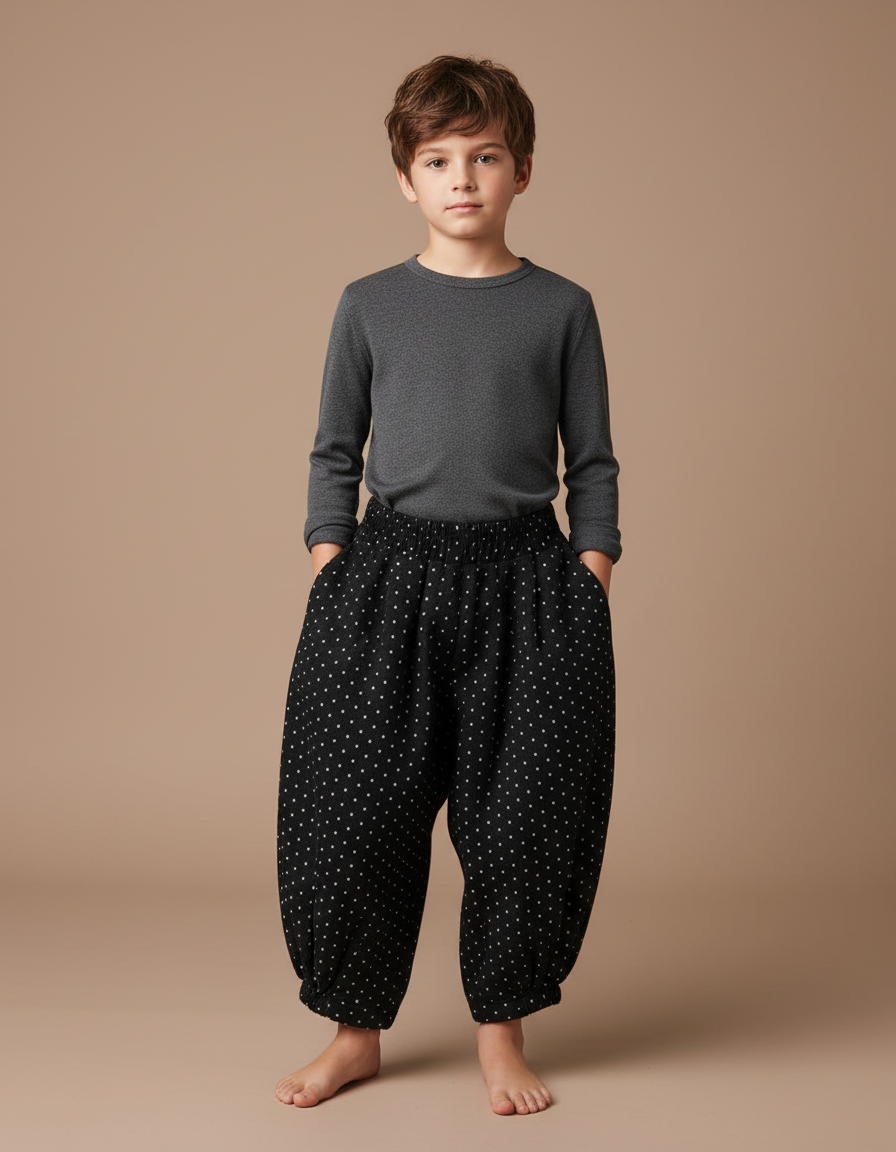 Pantalon Chinois Noir Ample Polka Dots Enfant - Coton