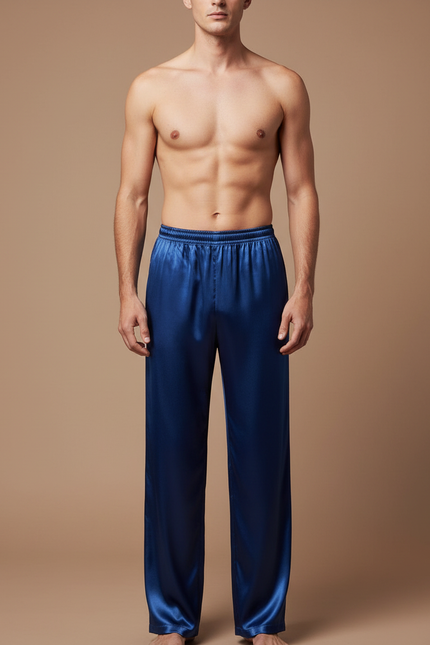 Pantalon Chinois Bleu Satin Fluide Ample Homme - Marine
