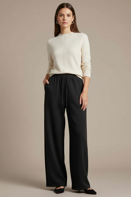Pantalon Chinois Noir Ample Fluide Élastique Décontracté - Polyester