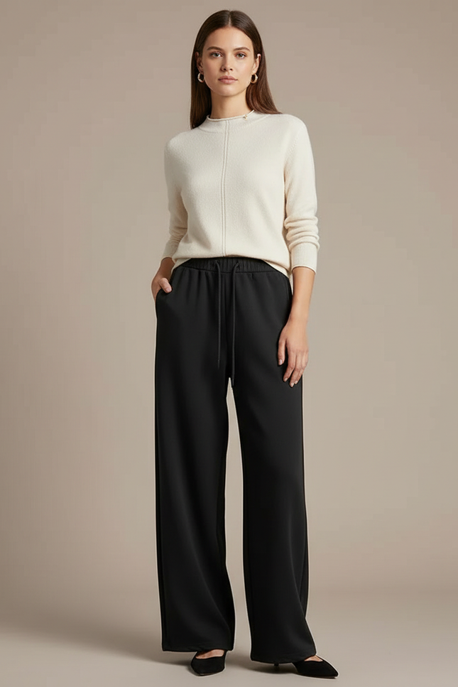 Pantalon Chinois Noir Ample Fluide Élastique Décontracté - Polyester