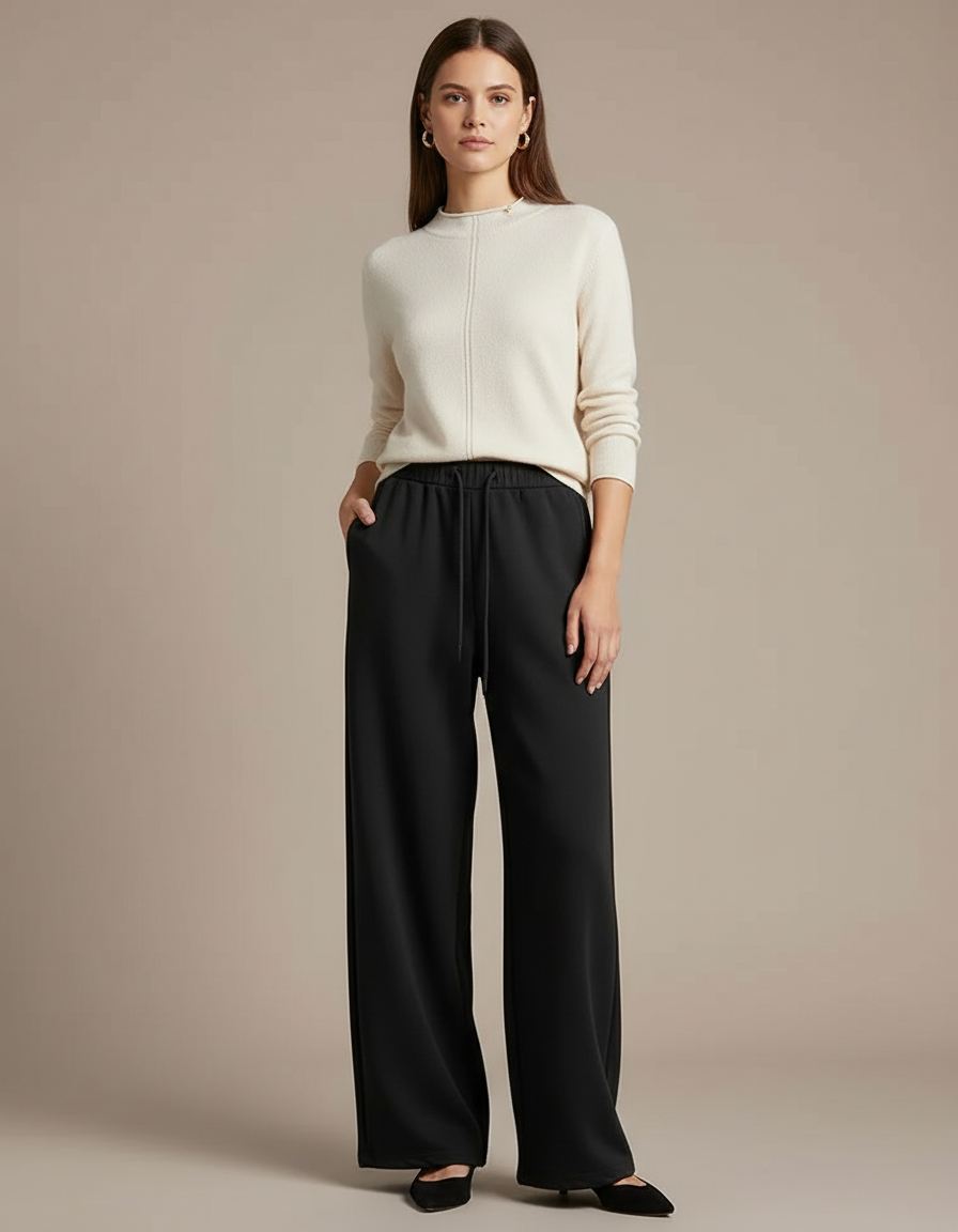 Pantalon Chinois Noir Ample Fluide Élastique Décontracté - Polyester