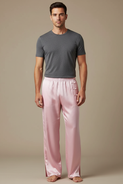Pantalon Chinois Rose Satiné Ample Homme Décontracté