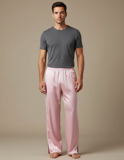 Pantalon Chinois Rose Satiné Ample Homme Décontracté