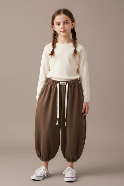 Pantalon Chinois Marron Ample Sport Décontracté Enfant - Molleton