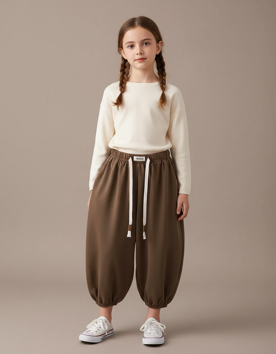 Pantalon Chinois Marron Ample Sport Décontracté Enfant - Molleton