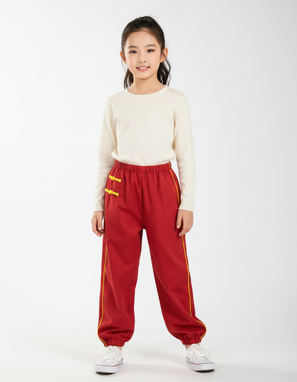 Pantalon Chinois Rouge Ample Sport Enfant Traditionnel - Molleton