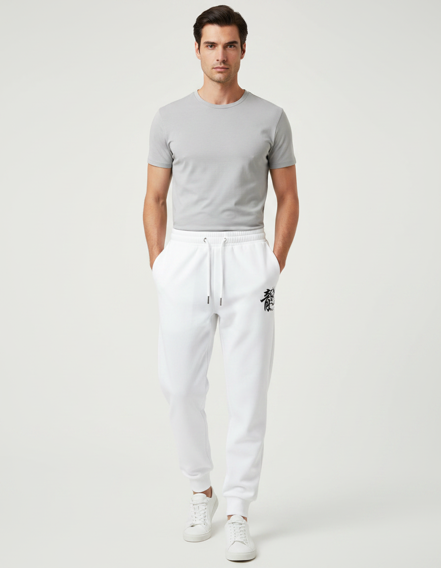 Pantalon Chinois Blanc Jogging Dragon Coton Homme - Molleton