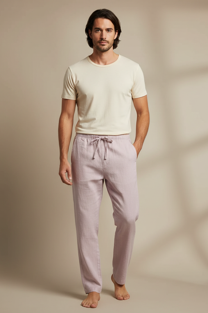 Pantalon Chinois Lin Coton Ample Rose Homme