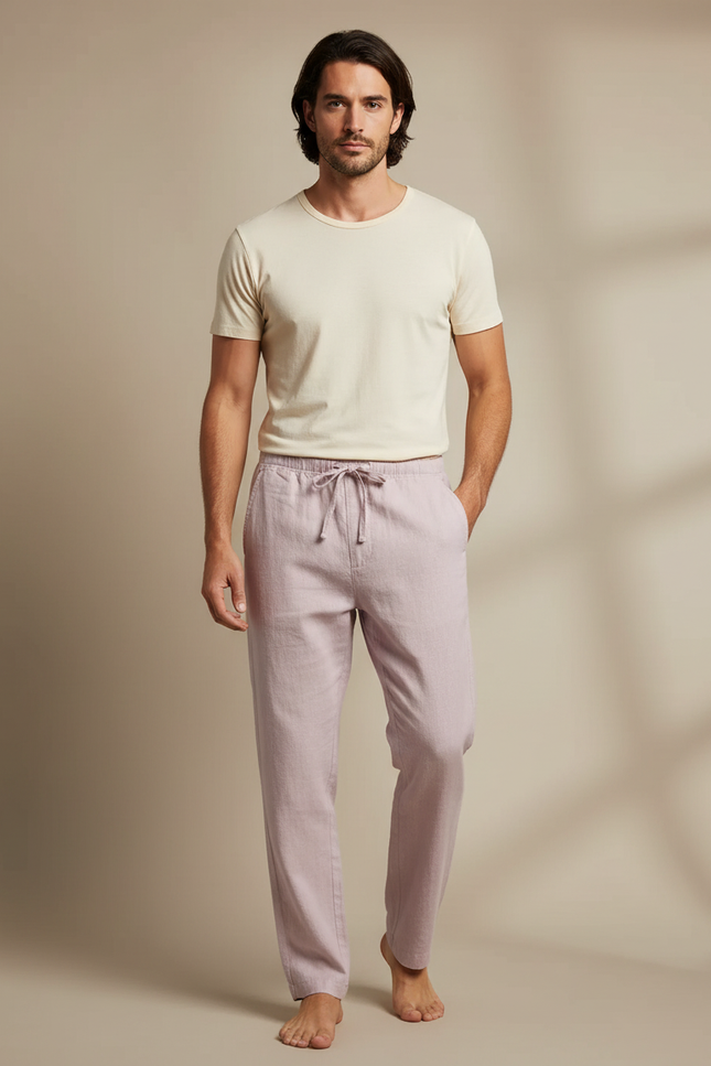 Pantalon Chinois Lin Coton Ample Rose Homme