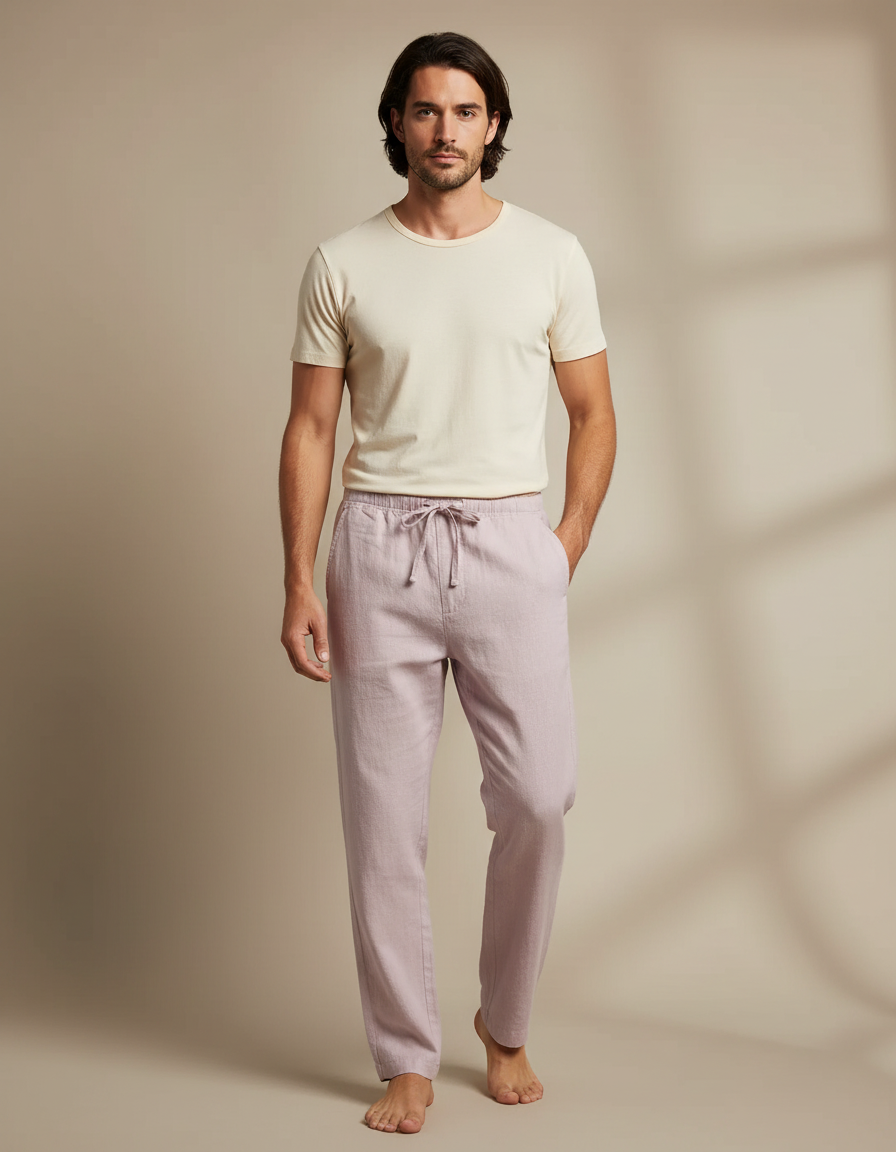 Pantalon Chinois Lin Coton Ample Rose Homme