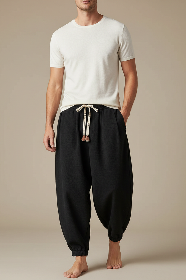 Pantalon Chinois Noir Ample Hiver Décontracté Homme - Molleton