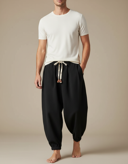 Pantalon Chinois Noir Ample Hiver Décontracté Homme - Molleton