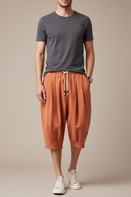 Pantalon Chinois Sarouel Ample Coton Orange Décontracté Homme