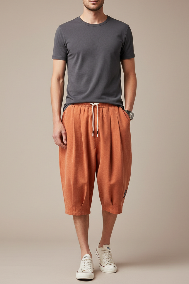 Pantalon Chinois Sarouel Ample Coton Orange Décontracté Homme