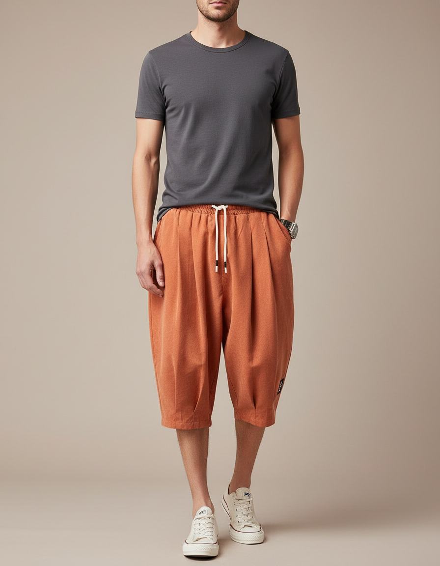 Pantalon Chinois Sarouel Ample Coton Orange Décontracté Homme
