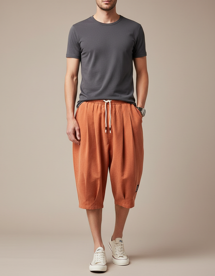 Pantalon Chinois Sarouel Ample Coton Orange Décontracté Homme