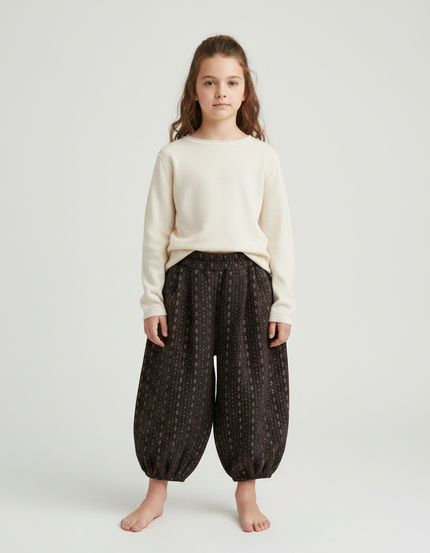 Pantalon Chinois Harem Marron Imprimé Floral Enfant Hiver - Tweed