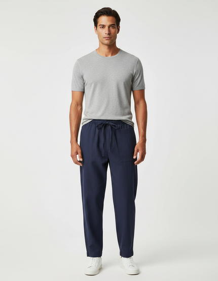 Pantalon Chinois Bleu Marine Coton Ample Décontracté Homme