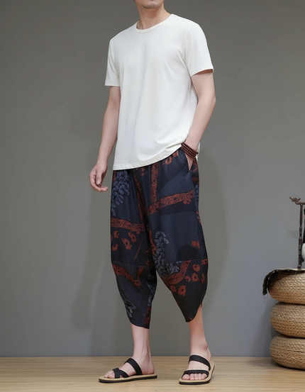 Pantalon Chinois Harem Imprimé Ethnique Fluide Homme - Multicolore Viscose