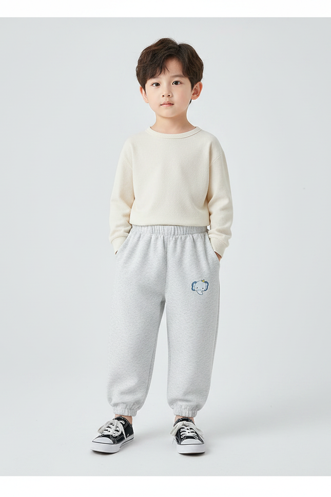 Pantalon Chinois Gris Décontracté Coton Élastique Enfant - Molleton
