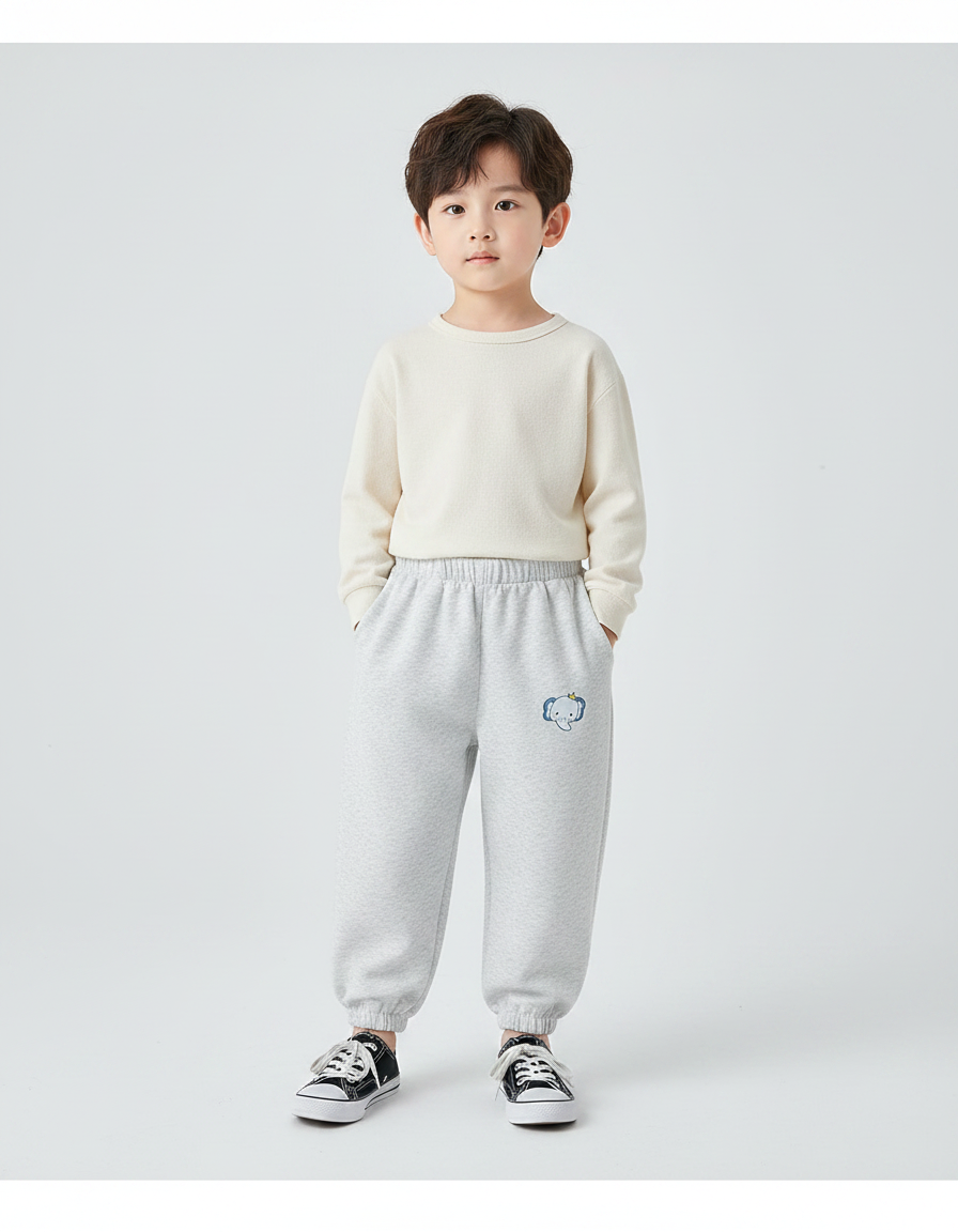Pantalon Chinois Gris Décontracté Coton Élastique Enfant - Molleton