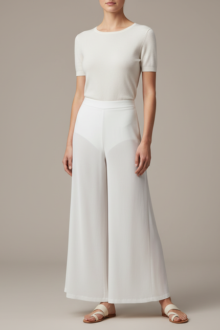 Pantalon Chinois Femme Blanc Large - Viscose