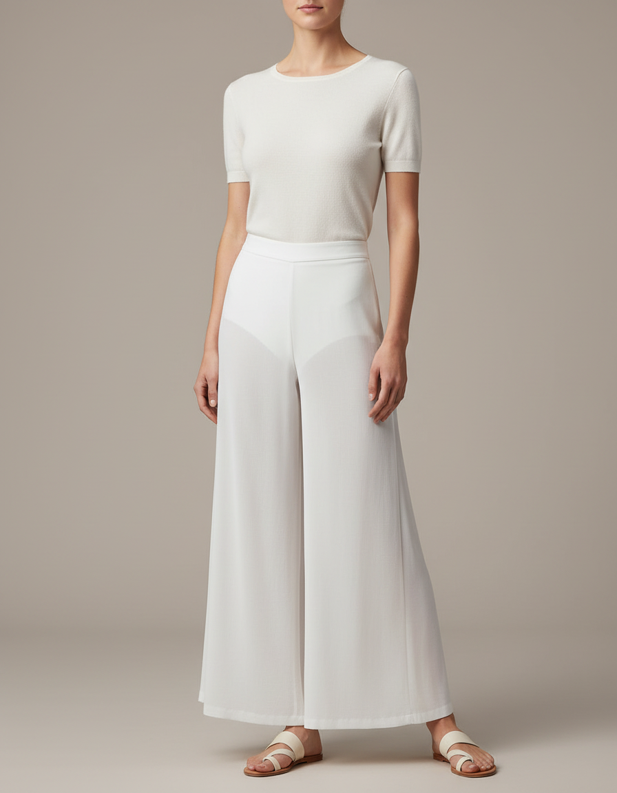 Pantalon Chinois Femme Blanc Large - Viscose
