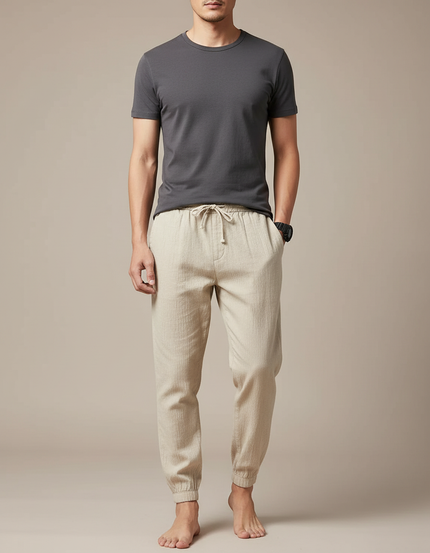 Pantalon Chinois Lin Coton Beige Harem Homme