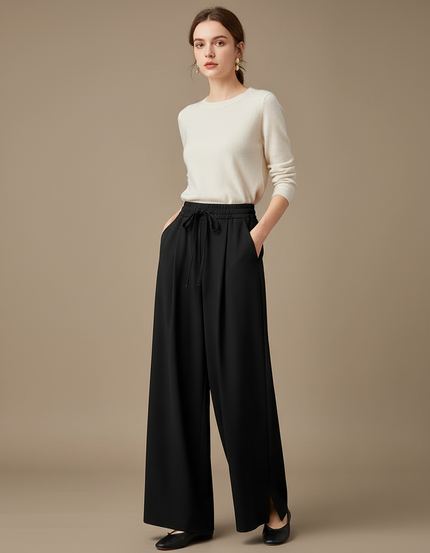 Pantalon Chinois Noir Ample Fluide Élégant - Polyester