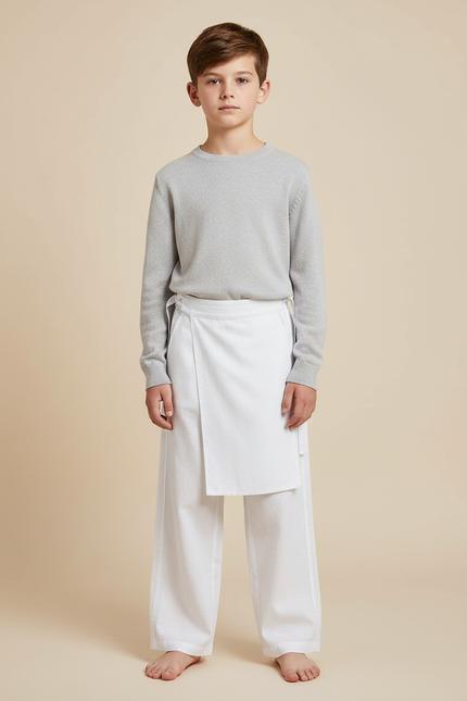 Pantalon Chinois Blanc Ample Ceinturé Coton Enfant