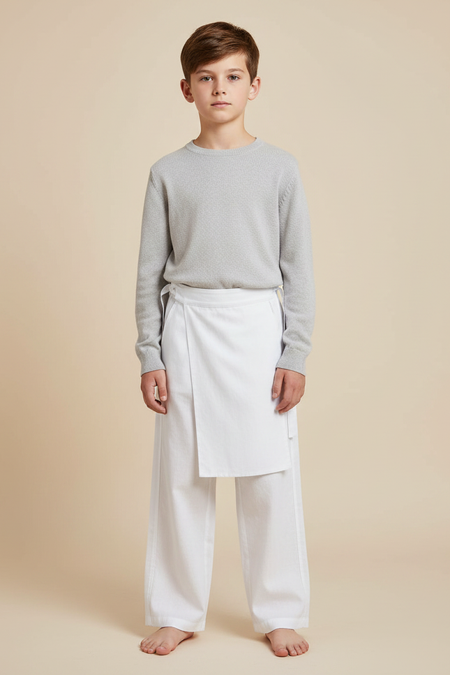 Pantalon Chinois Blanc Ample Ceinturé Coton Enfant