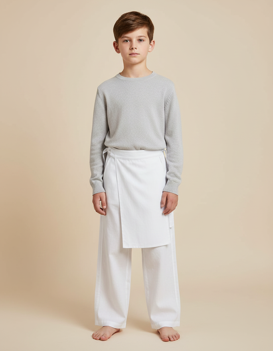 Pantalon Chinois Blanc Ample Ceinturé Coton Enfant
