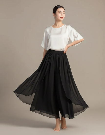 Pantalon Chinois Noir Fluide Chiffon Ample Femme - Soie