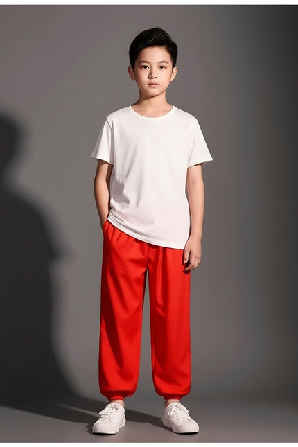 Pantalon Chinois Rouge Ample Sport Enfant Unisexe - Polyester
