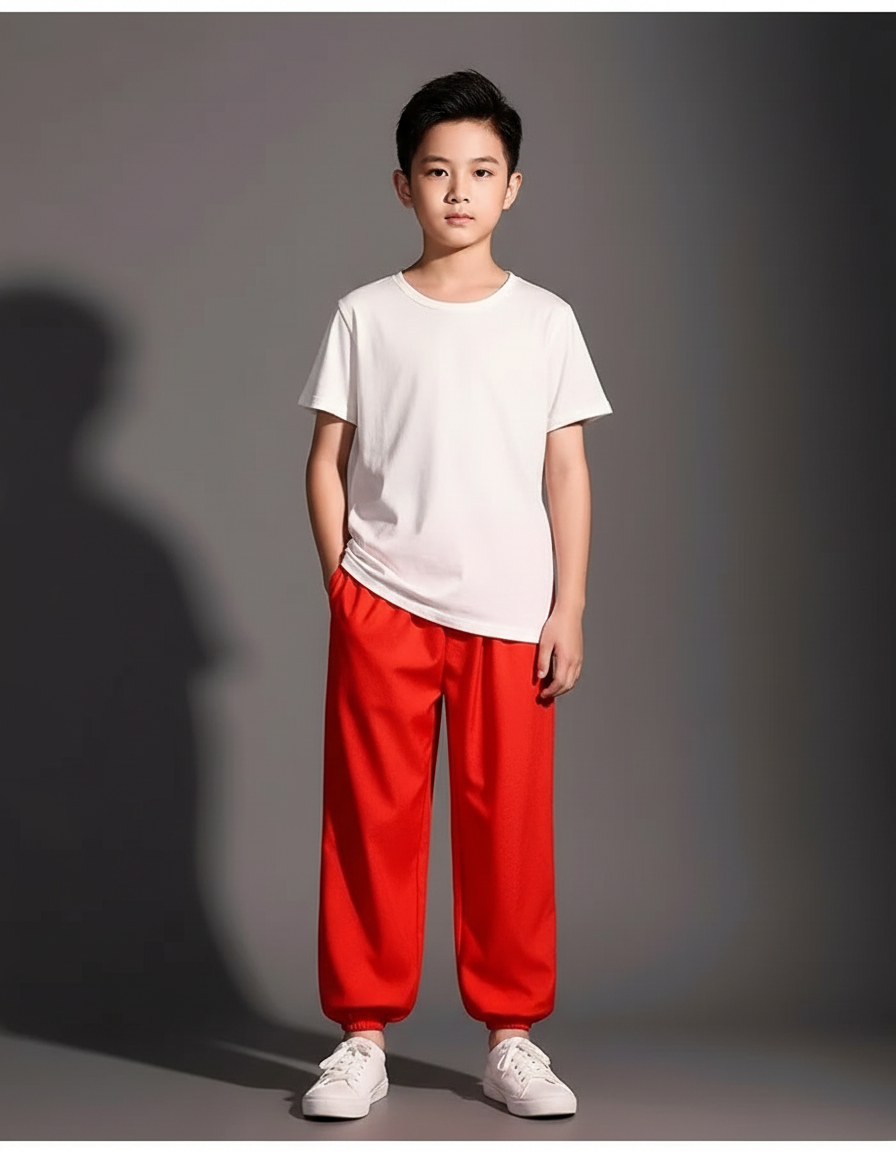 Pantalon Chinois Rouge Ample Sport Enfant Unisexe - Polyester