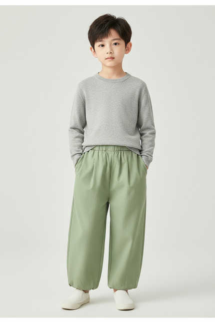Pantalon Chinois Vert Ample Coton Enfant Décontracté