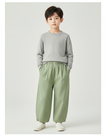 Pantalon Chinois Vert Ample Coton Enfant Décontracté