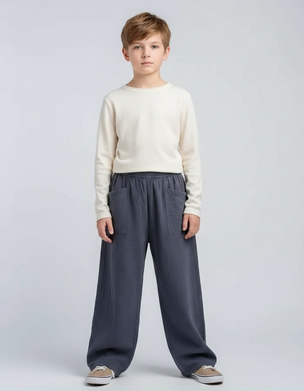 Pantalon Chinois Gris Ample Coton Lin Enfant