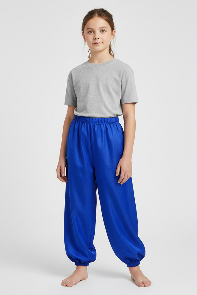 Pantalon Chinois Bleu Royal Satin Ample Élastique Fille