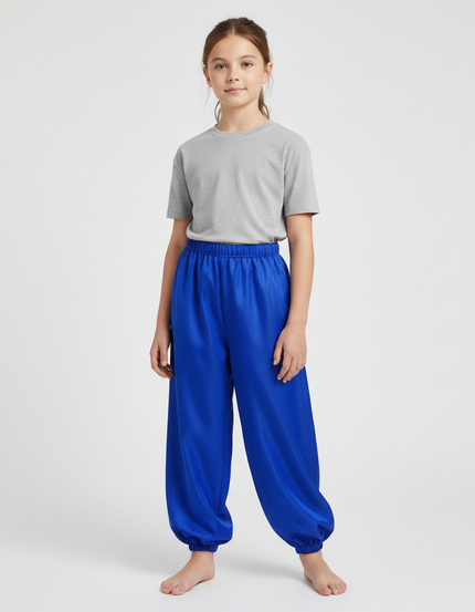 Pantalon Chinois Bleu Royal Satin Ample Élastique Fille