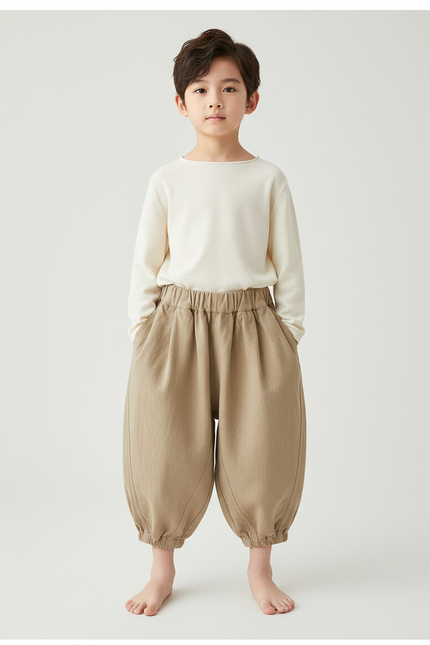 Pantalon Chinois Beige Ample Décontracté Harem Enfant - Coton