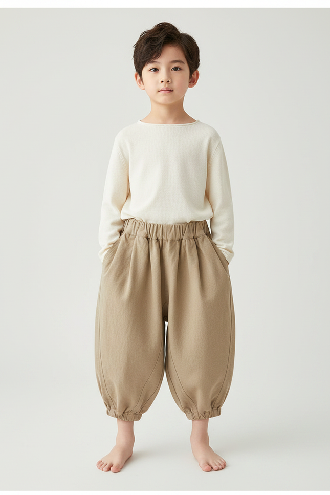 Pantalon Chinois Beige Ample Décontracté Harem Enfant - Coton