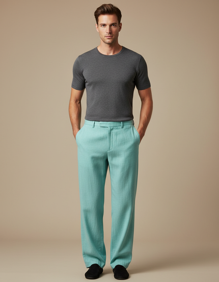 Pantalon Chinois Vert Clair Droit Lin Homme