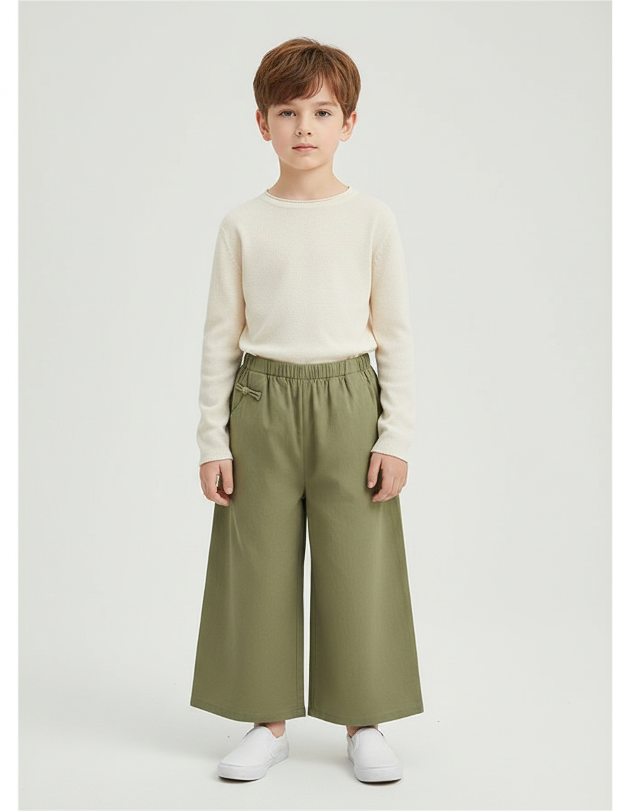 Pantalon Chinois Kaki Ample Coton Enfant Décontracté