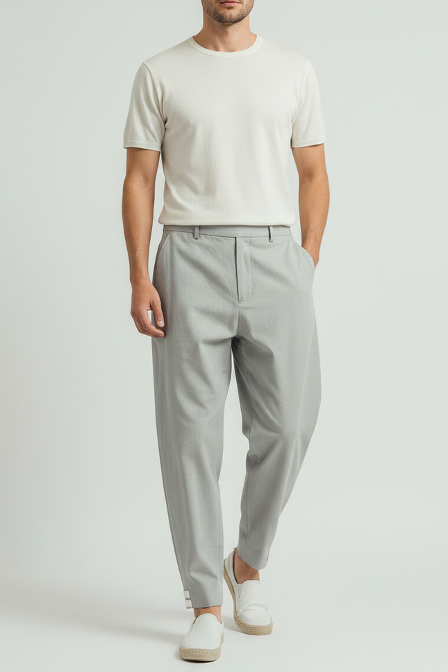 Pantalon Chinois Gris Clair Ample Décontracté Homme - Lin