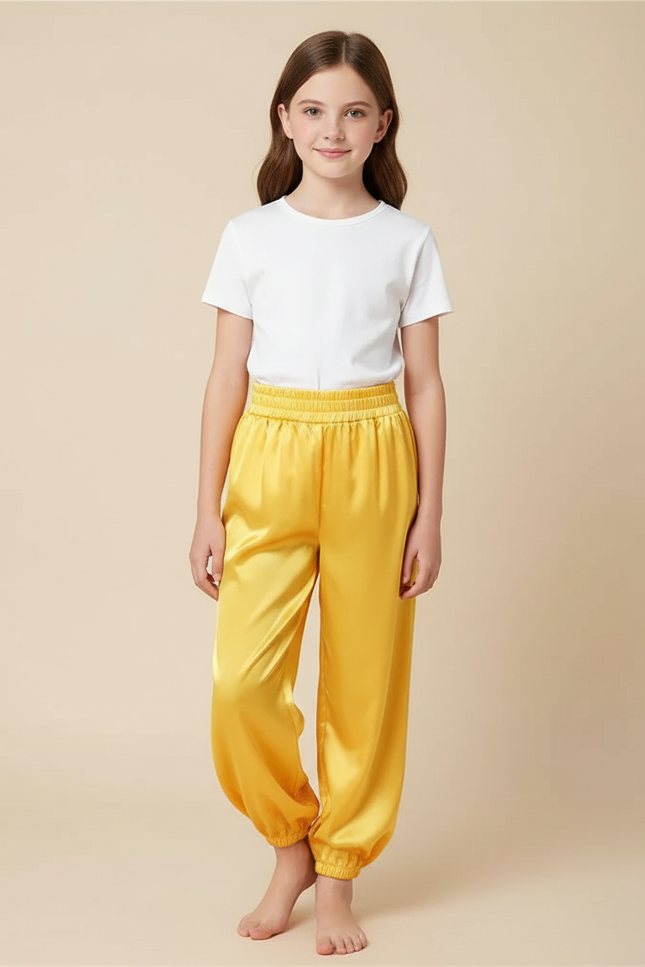 Pantalon Chinois Jaune Satiné Fluide Ample Enfant