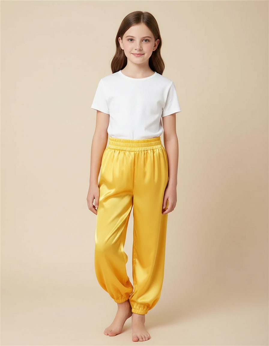 Pantalon Chinois Jaune Satiné Fluide Ample Enfant
