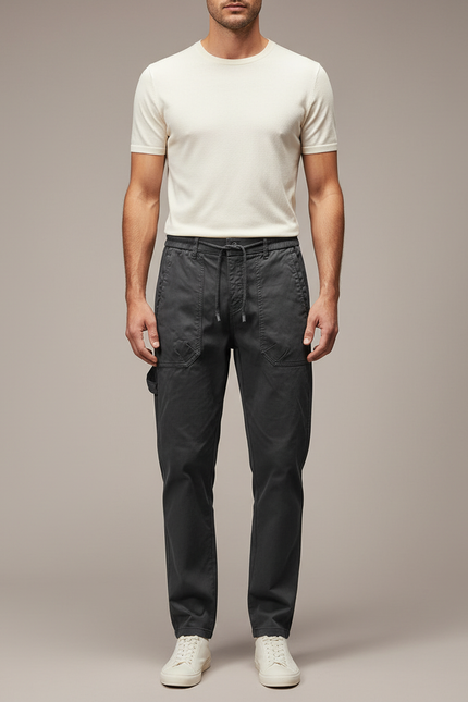 Pantalon Chinois Gris Décontracté Cordon Homme - Toile