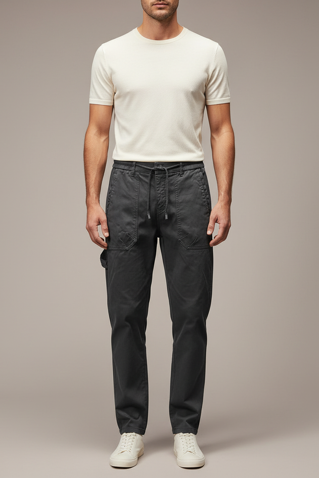 Pantalon Chinois Gris Décontracté Cordon Homme - Toile