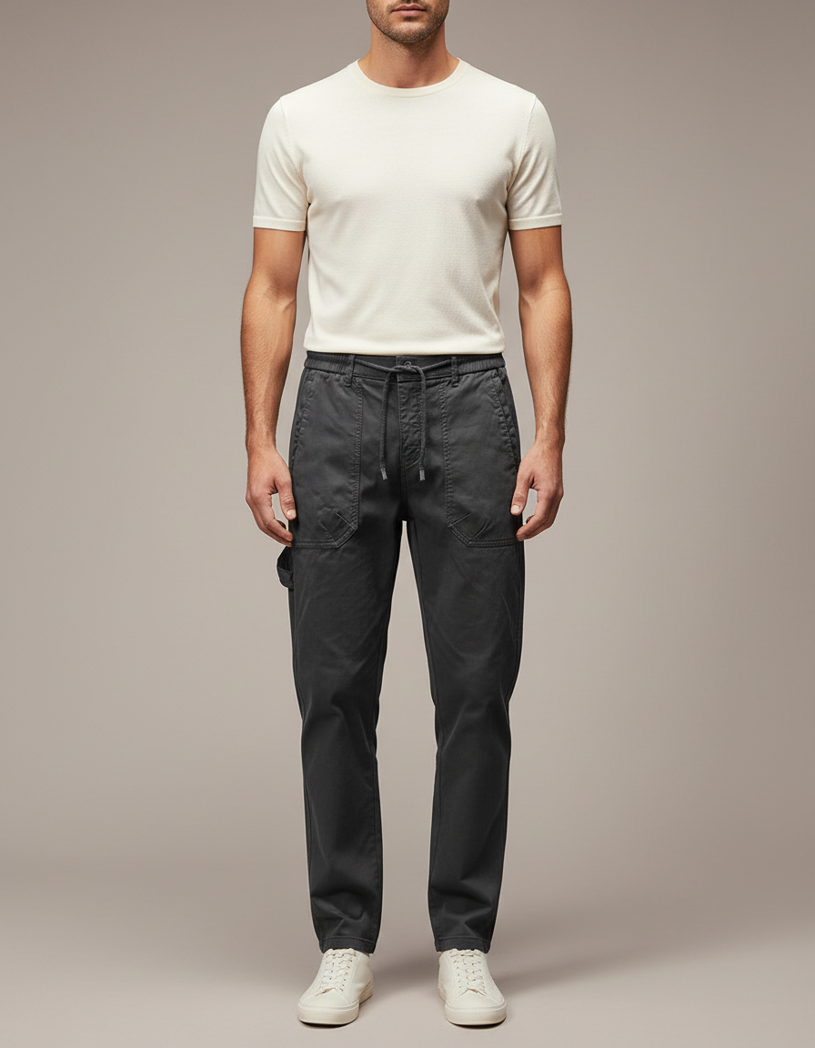 Pantalon Chinois Gris Décontracté Cordon Homme - Toile